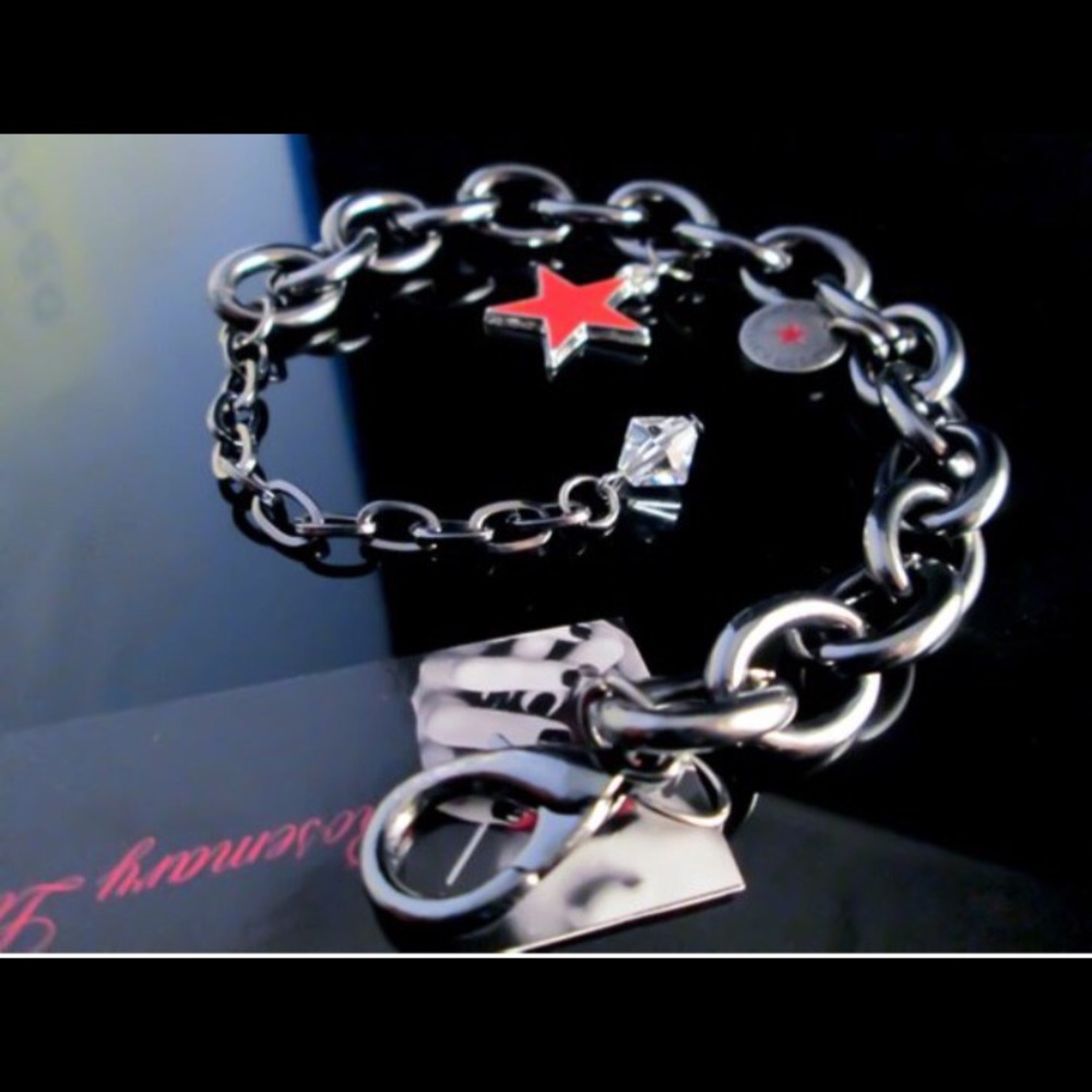 Goth rocker chunky designer gunmetal brace…